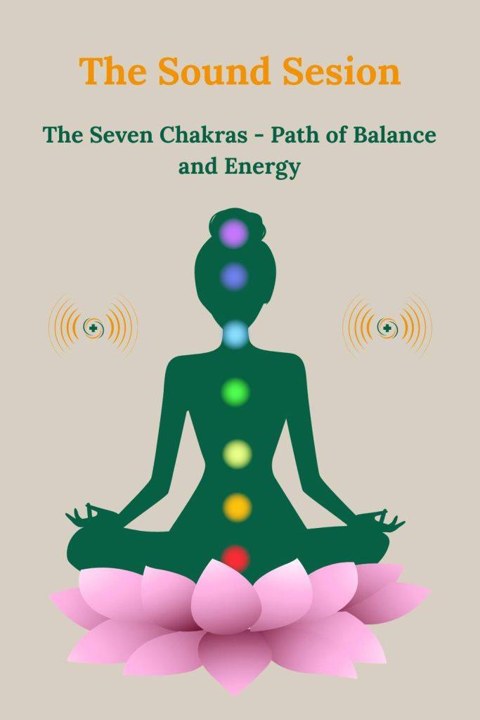 The Seven Chakras vertical Pinterest image glowing in vibrant rainbow colors symbolizing energy flow, balance, and spiritual vitality