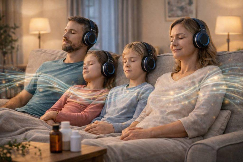 Acute infection support sound session family listening together at home supporting recovery and shared balance