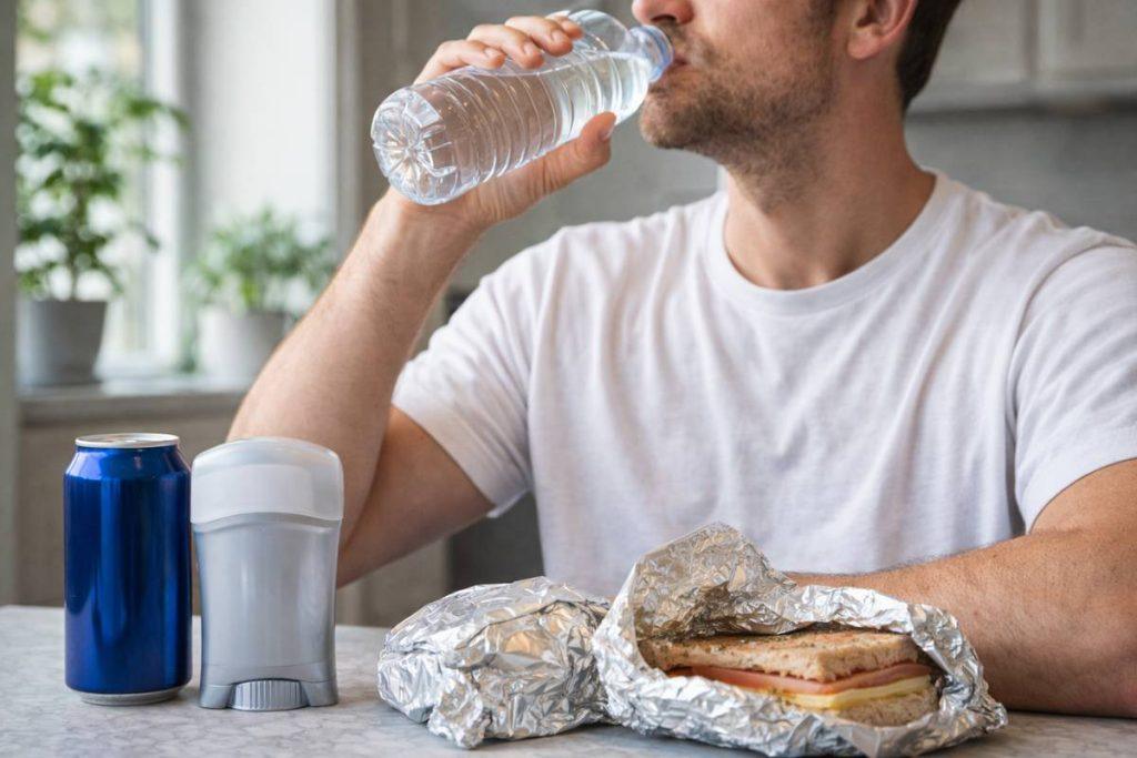 Aluminium Detox Sound Sessions 1 showing daily exposure through water, deodorant, aluminum can and packaged food